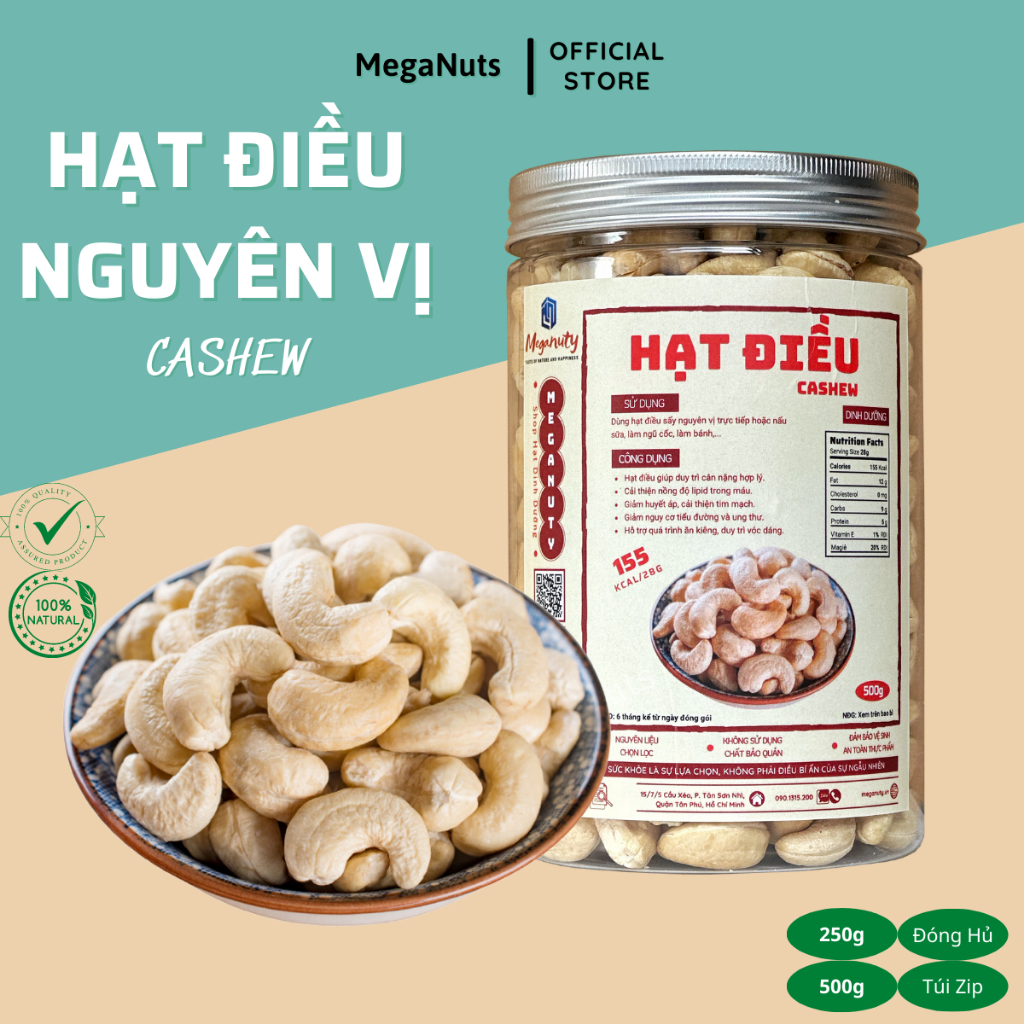 Hạt Điều Rang Không Muối Bình Phước Sấy Nguyên Vị