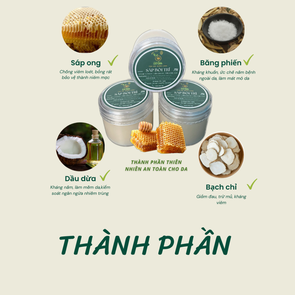 Sáp bôi trĩ Lê Gia trĩ nội, trĩ ngoại, nứt kẻ hậu môn, táo bón 2 hộp x 20g