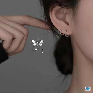 khuyên tai bạc unisex thiết kế trơn đơn giản bạc lopa