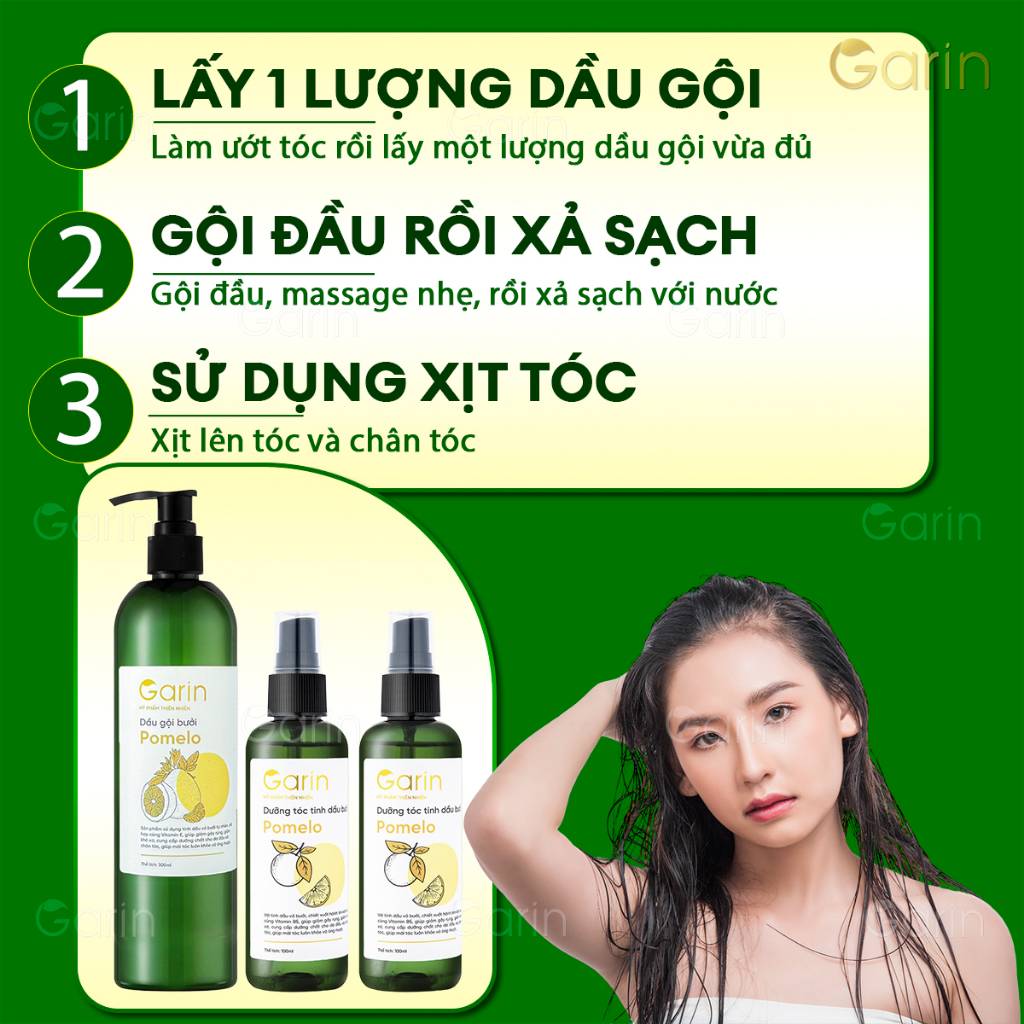 Ảnh Liệu trình 1 dầu gội và 2 xịt dưỡng tóc tinh dầu bưởi pomelo Garin ngăn rụng kích thích mọc tóc 4