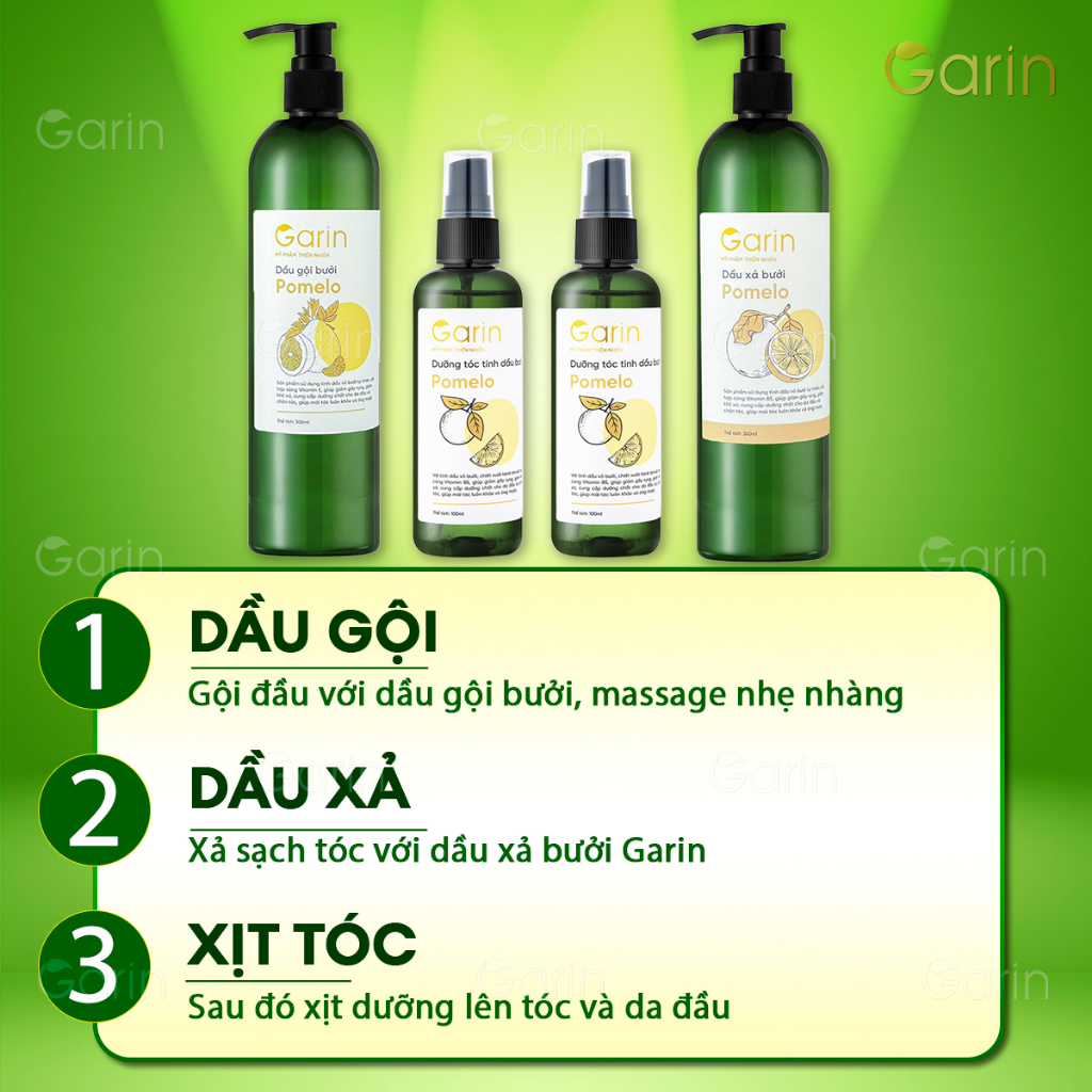 Ảnh Liệu trình 1 dầu gội 1 dầu xả 2 xịt tinh dầu bưởi kích mọc tóc Garin giảm rụng dưỡng tóc chắc khỏe 4