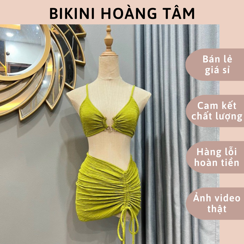 SÉT 3 MÓN BIKINI ĐỒ BƠI ĐI BIỂN TAM GIÁC KHOEN SỪNG TRÂU KÈM THEO KHĂN MẪU MỚI