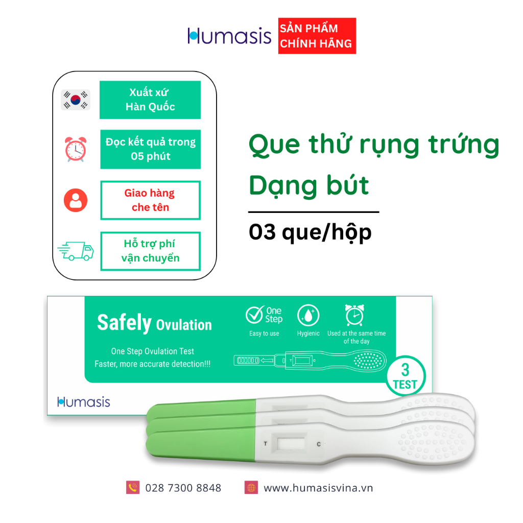 Que thử rụng trứng Humasis Safely Ovulation - Dạng bút (03 bút/hộp ...
