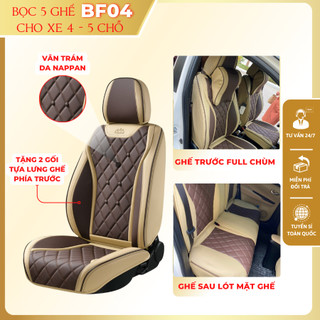 Bọc 5 ghế ô tô BF04 cho xe 4 chỗ, 5 chỗ vân trám da Nappan tặng 2 gối