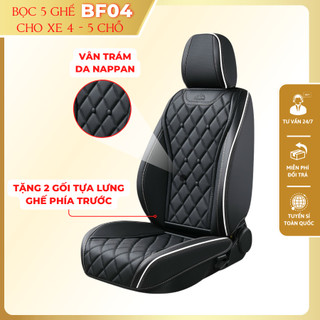 Bọc 5 ghế ô tô BF04 cho xe 4 chỗ, 5 chỗ vân trám da Nappan tặng 2 gối