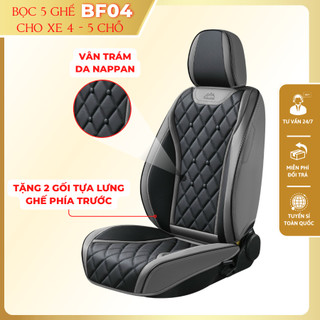 Bọc 5 ghế ô tô BF04 cho xe 4 chỗ, 5 chỗ vân trám da Nappan tặng 2 gối