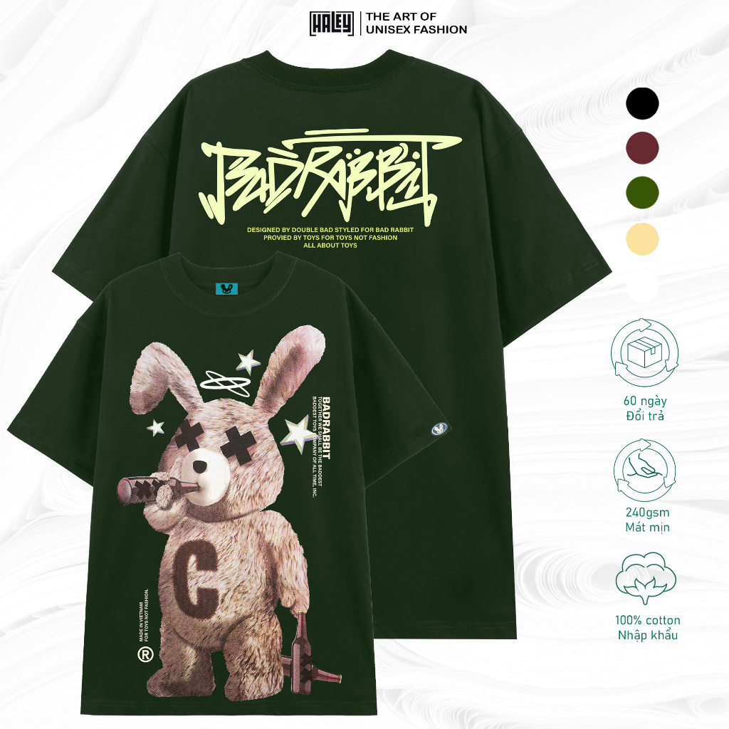 Áo Thun Nam Nữ Cotton Lạnh Unisex Local Brand HALEY TN06 Thỏ BADRABBIT, Áo Phông Form Rộng Tay Lỡ Dày Dặn Oversize | BigBuy360 - bigbuy360.vn
