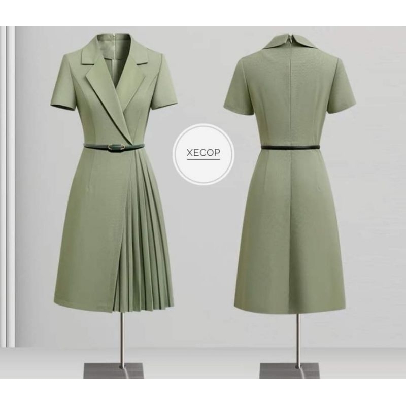 Đầm Xecop cổ vest form công sở, kèm đai. | Shopee Việt Nam