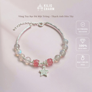 Vòng tay nữ đá mặt trăng mix thạch anh dâu thu hút tình duyên, may mắn KC01 - KILIG CHARM