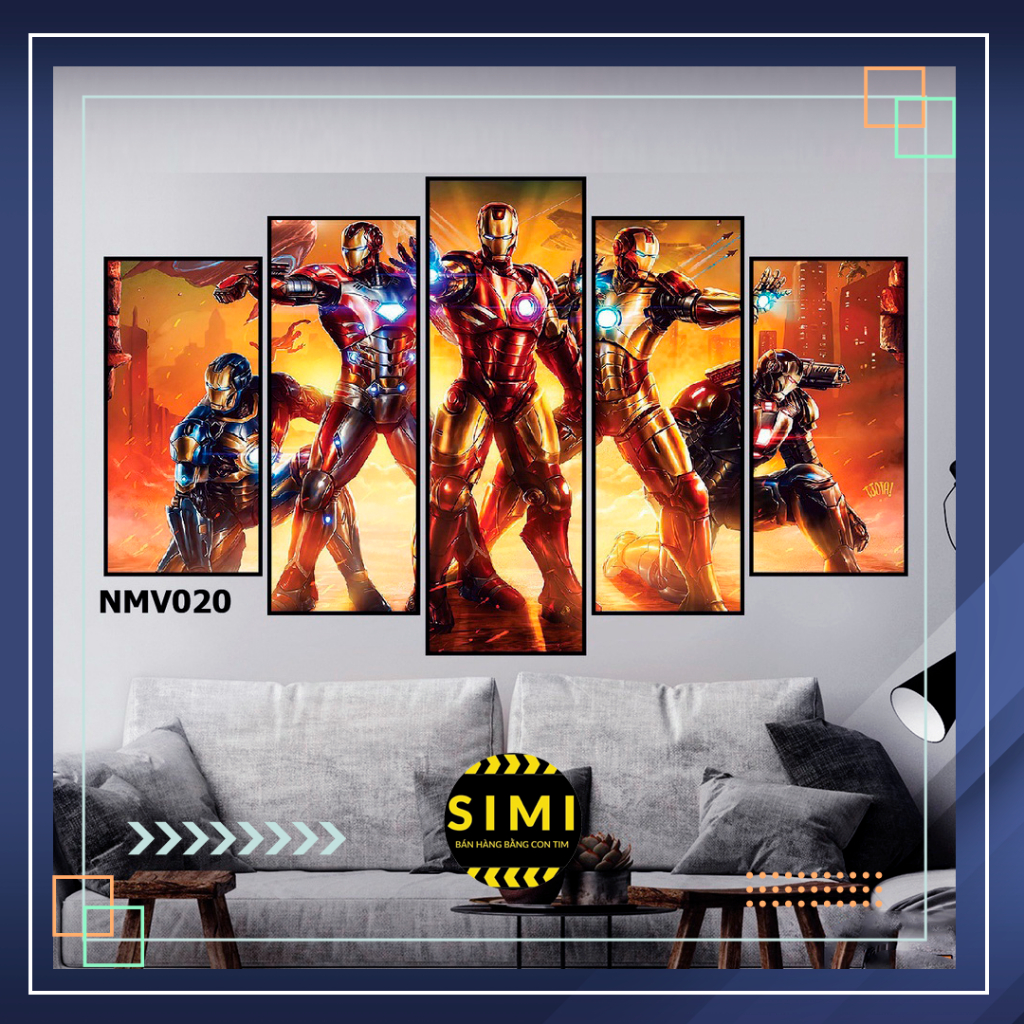 Tranh tráng gương bộ 5 tấm ghép treo tường decor Marvel iron man ...