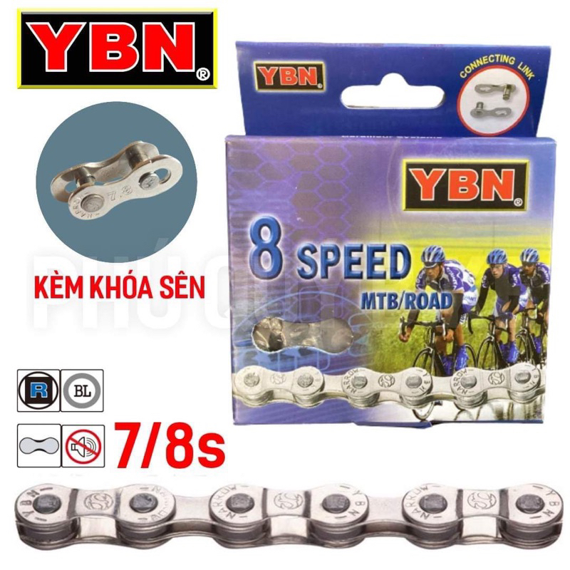 Sên Xích Xe Đạp 8 Tốc Độ YBN S8-S2  Đài Loan Kèm Khoá Sên
