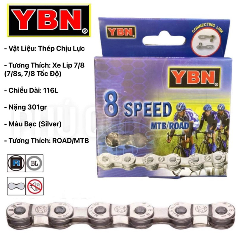 Sên Xích Xe Đạp 8 Tốc Độ YBN S8-S2  Đài Loan Kèm Khoá Sên