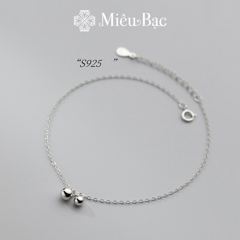 Lắc chân bạc nữ Miêu Bạc mix 2 bi dễ thương chảnh chất liệu bạc S925 thời trang phụ kiện trang sức MC04