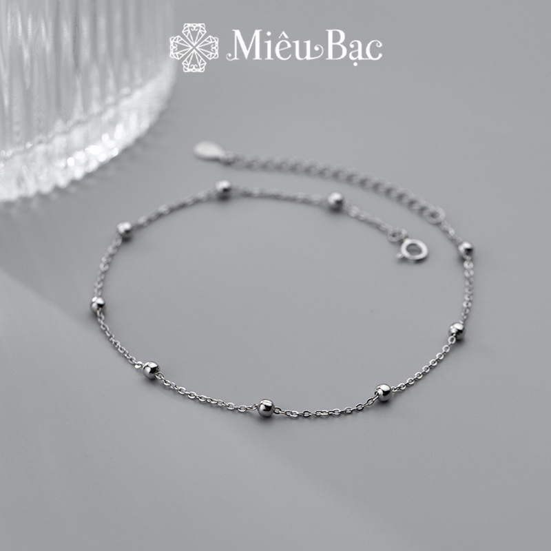 Lắc chân bạc nữ Miêu Bạc dây xích mix bi nhỏ dễ thương chất liệu bạc S925 thời trang phụ kiện trang sức MC05