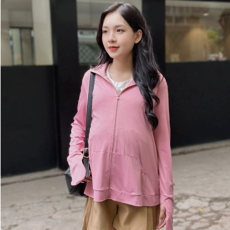 MEDYLA – Áo chống nắng dáng ngắn vải kim cương chống tia UV có mũ có che tay cho bầu mặc hè – ACN003 spe