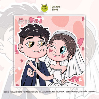 Tranh tô màu số hóa 20x20cm có khung Couple Đáng Yêu