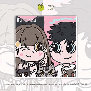 Tranh tô màu số hóa 20x20cm có khung Couple Đáng Yêu