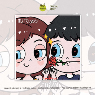 Tranh tô màu số hóa 20x20cm có khung Couple Đáng Yêu