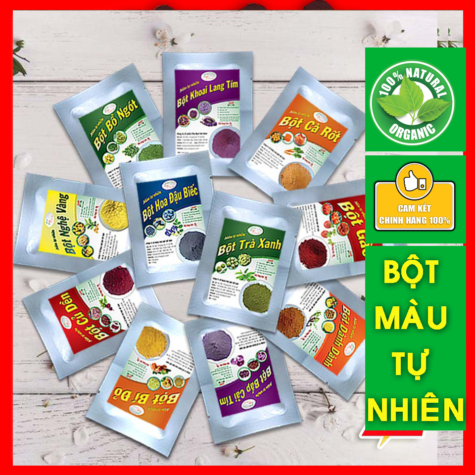 Bột rau củ quả hữu cơ gói 20g sấy lạnh nguyên chất 100% tự nhiên tạo màu thực phẩm làm bánh nấu xôi