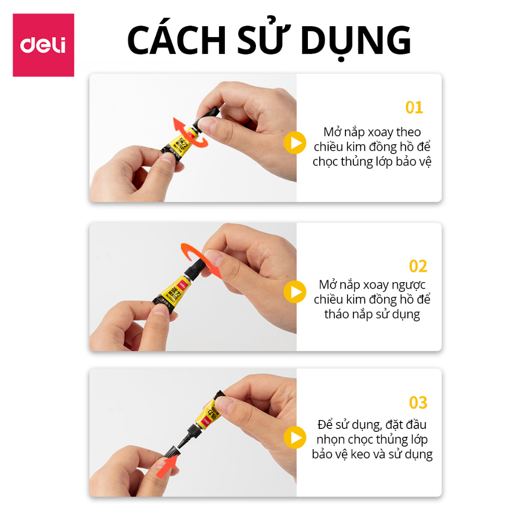 Set 3 Tuýp Keo 502 Siêu Dính Cực Mạnh Deli Keo Dán Nhựa, Gỗ, Sắt - Keo Đa Năng Chuyên Dụng Tiện Lợi Đồ Dùng Gia Đình