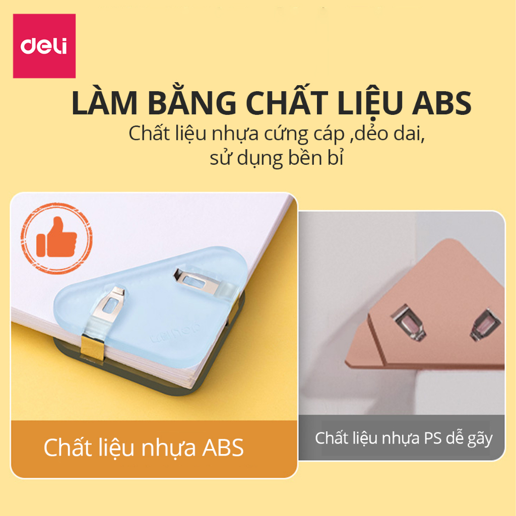 Set 4 kẹp giấy, kẹp đánh dấu trang sách, kẹp hồ sơ tài liệu tam giác bằng nhựa Deli thiết kế dễ thương màu pastel giá rẻ