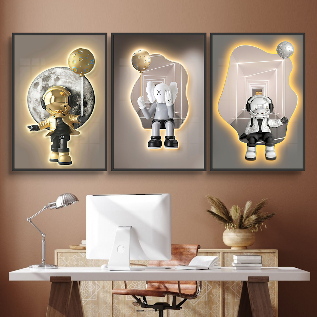 Tranh Tráng Gương Chú Gấu bearbrick/Kaws Treo Tường Phòng Khách/ Game Gaming/ Quà Tặng