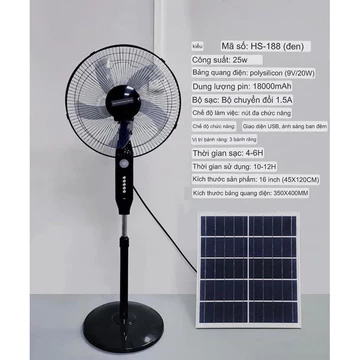 Quạt tích điện Salor Fan dạng cây đứng, có tấm năng lượng mặt trời