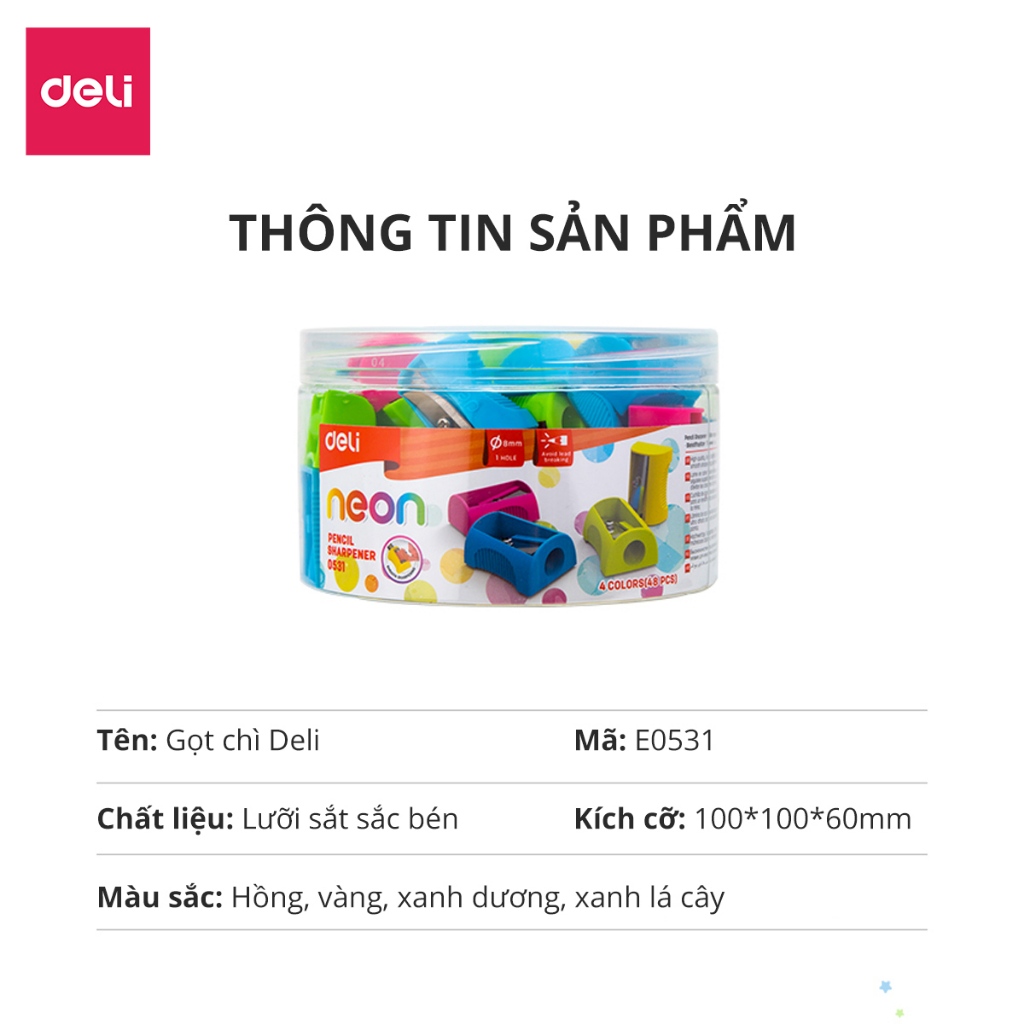 Gọt chì mini Deli Xanh lá/Xanh dương/Hồng/Vàng màu ngẫu nhiên