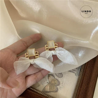 LD17 Bông Tai Nơ Xinh LINDO, Bông Tai Thời Trang Phong cách Hàn Quốc Thích Hợp Đeo Nhiều Dịp