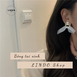 LD17 Bông Tai Nơ Xinh LINDO, Bông Tai Thời Trang Phong cách Hàn Quốc Thích Hợp Đeo Nhiều Dịp
