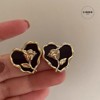 LD111 Bông Tai Hoa Hồng Kiểu Dáng Độc Lạ LINDO, Bông Tai Thời Trang Phong cách Vintage Thích Hợp Đeo Nhiều Dịp