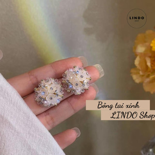 LD116 Bông Tai Hoa Xinh LINDO, Bông Tai Thời Trang Phong cách Hàn Quốc Thích Hợp Đeo Nhiều Dịp