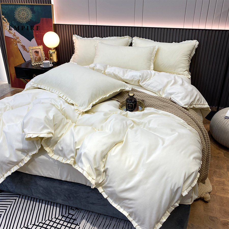 Bộ chăn ga gối nệm đệm 5 món EMPIRE set cotton bèo ga bo chun drap mềm mịn - Empire Bedding & Decor