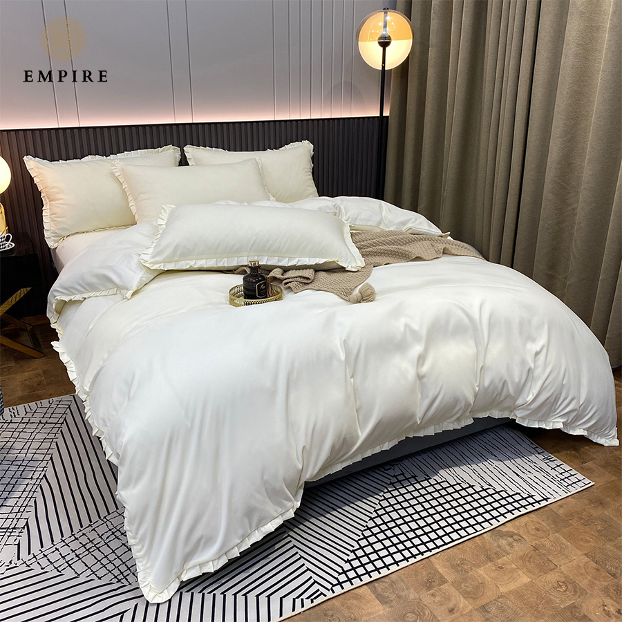 Bộ chăn ga gối nệm đệm 5 món EMPIRE set cotton bèo ga bo chun drap mềm mịn - Empire Bedding & Decor