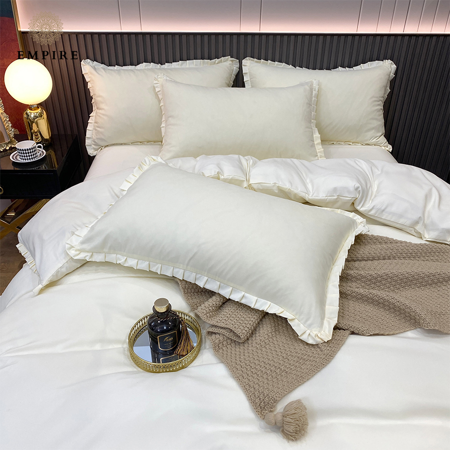 Bộ chăn ga gối nệm đệm 5 món EMPIRE set cotton bèo ga bo chun drap mềm mịn - Empire Bedding & Decor