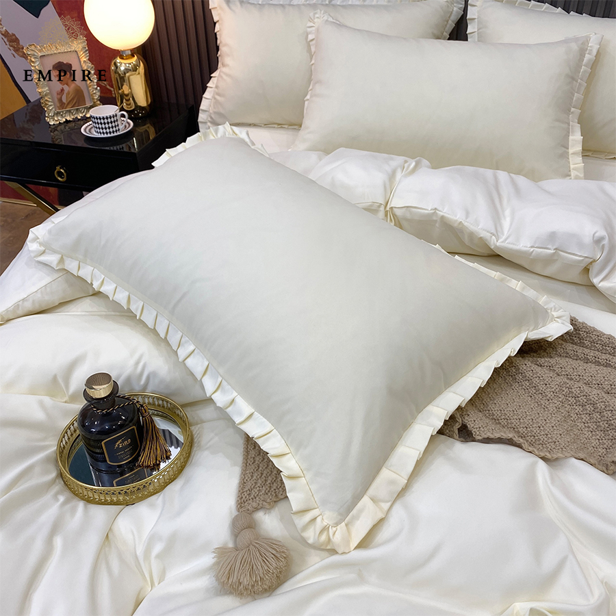Bộ chăn ga gối nệm đệm 5 món EMPIRE set cotton bèo ga bo chun drap mềm mịn - Empire Bedding & Decor
