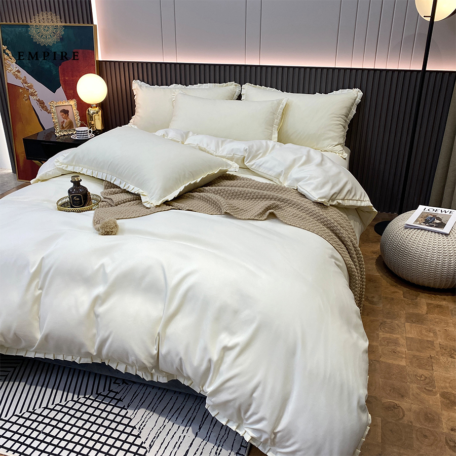 Bộ chăn ga gối nệm đệm 5 món EMPIRE set cotton bèo ga bo chun drap mềm mịn - Empire Bedding & Decor