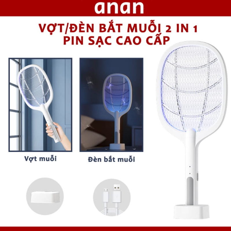 Vợt Muỗi Kiêm Đèn Bắt Muỗi 2 In 1 Đa Năng, Đèn Bắt Muỗi Tự Động Có Cổng Sạc USB Và Đế Tiện Dụng