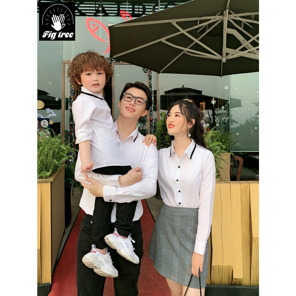 Áo Sơ Mi Bé Thương Hiệu Fig Tree Màu Trắng Viền Cổ Màu Đen Siêu Cute Đi Tiệc, Size 8-37kg, Chất Mềm