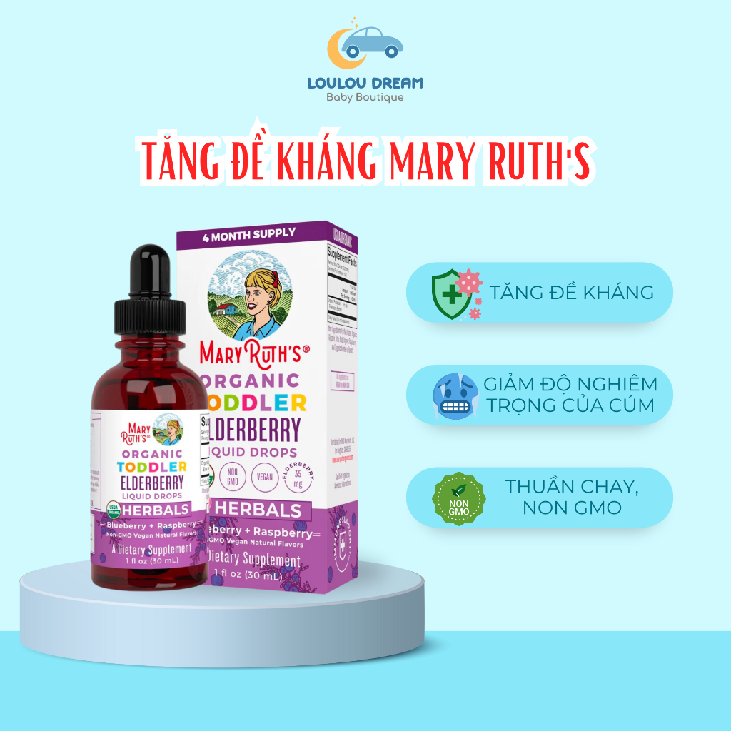 Tăng đề kháng hữu cơ Mary Ruth Organic Toddle Elderberry 30ml cho bé từ 