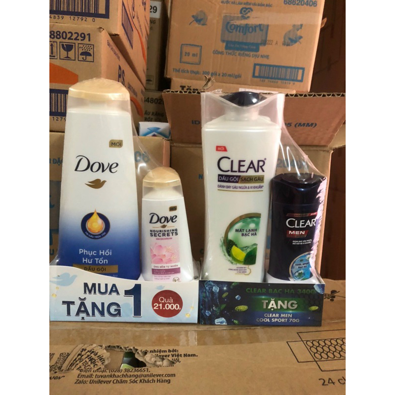 dầu gội Dove Phục Hồi Hư Tổn / dầu gội clear bạc hà 320ml tặng