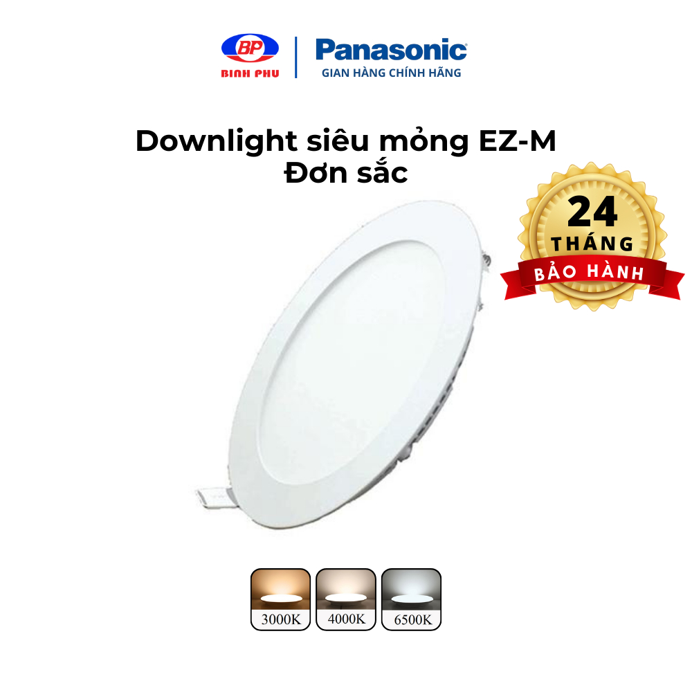 Đèn LED Downlight Âm trần Đơn sắc siêu mỏng Panasonic EZ-M, Vỏ kim loại nhôm tản nhiệt, Công suất (6W,9W,12W,15W,18W)