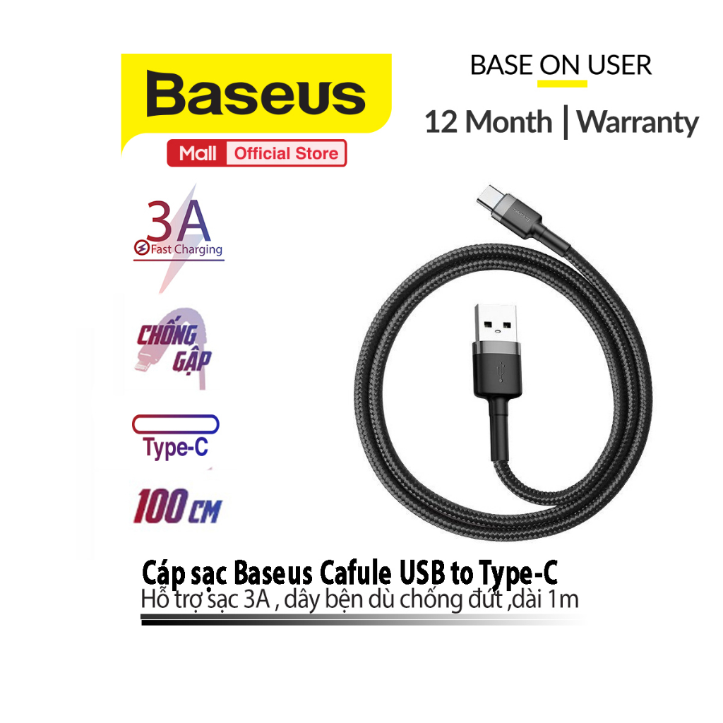 Ảnh Cáp sạc Baseus Cafule USB to TypeC hỗ trợ truyền dữ liệu cho Android/15/15 ProMax/15 Pro/16pro/16promax (0.5m/1m/2m/3m) 1