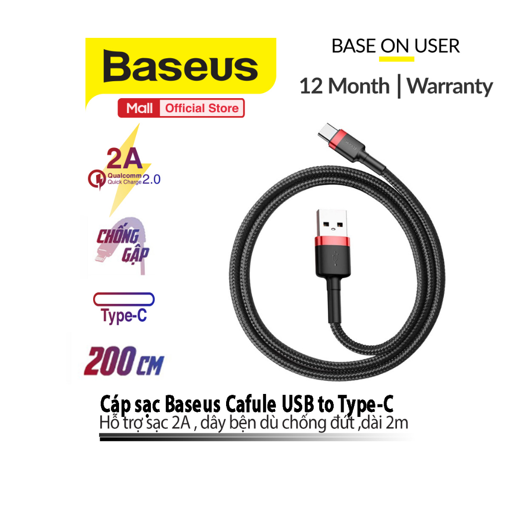 Ảnh Cáp sạc Baseus Cafule USB to TypeC hỗ trợ truyền dữ liệu cho Android/15/15 ProMax/15 Pro/16pro/16promax (0.5m/1m/2m/3m) 2