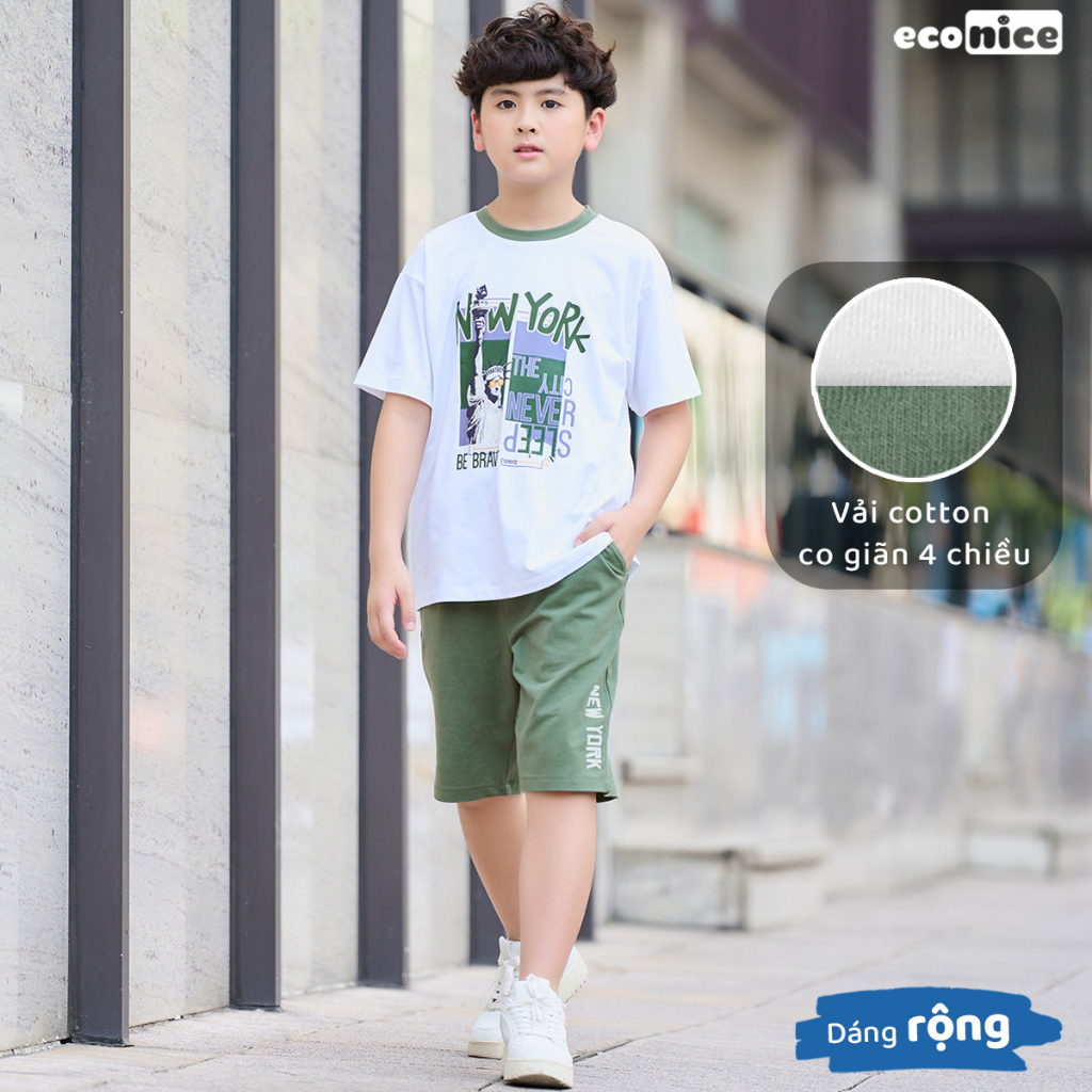 Đồ bộ quần áo thun cotton cho bé trai mặc mùa hè Econice Ecob75. Size đại trẻ em 2, 3, 4, 5, 6, 7, 8, 9, 10, 12 tuổi
