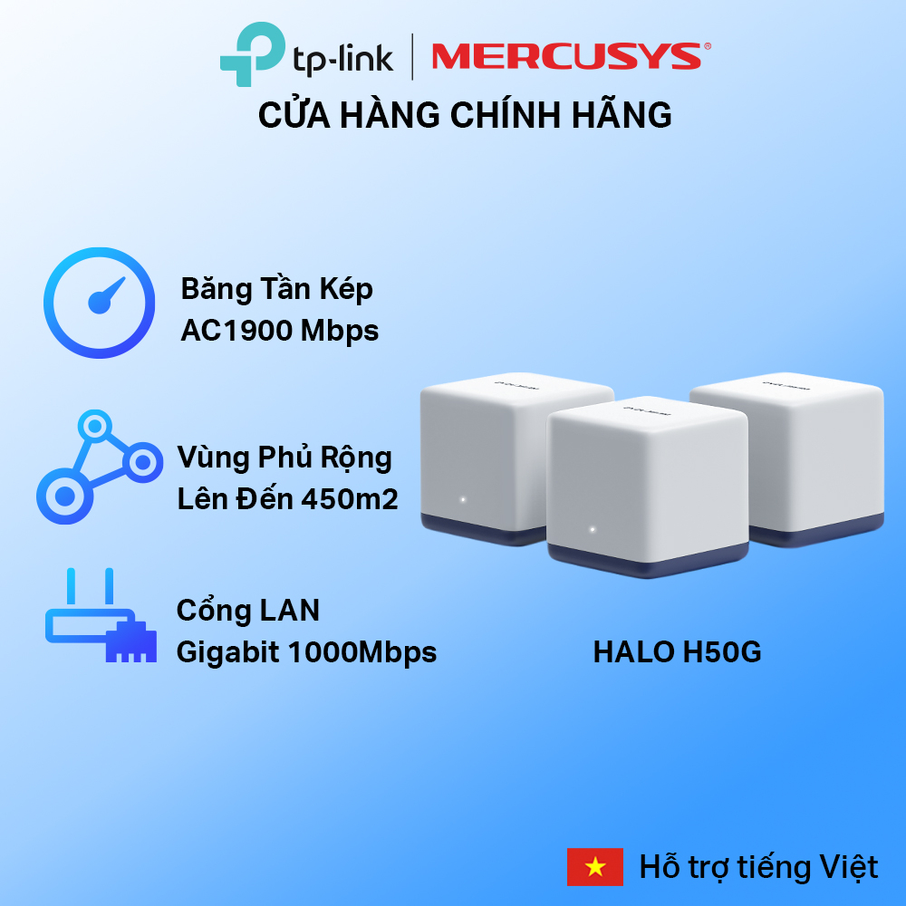 Hệ Thống Wifi Mesh Mercusys Halo H50G Dành Cho Gia Đình Chuẩn AC1900