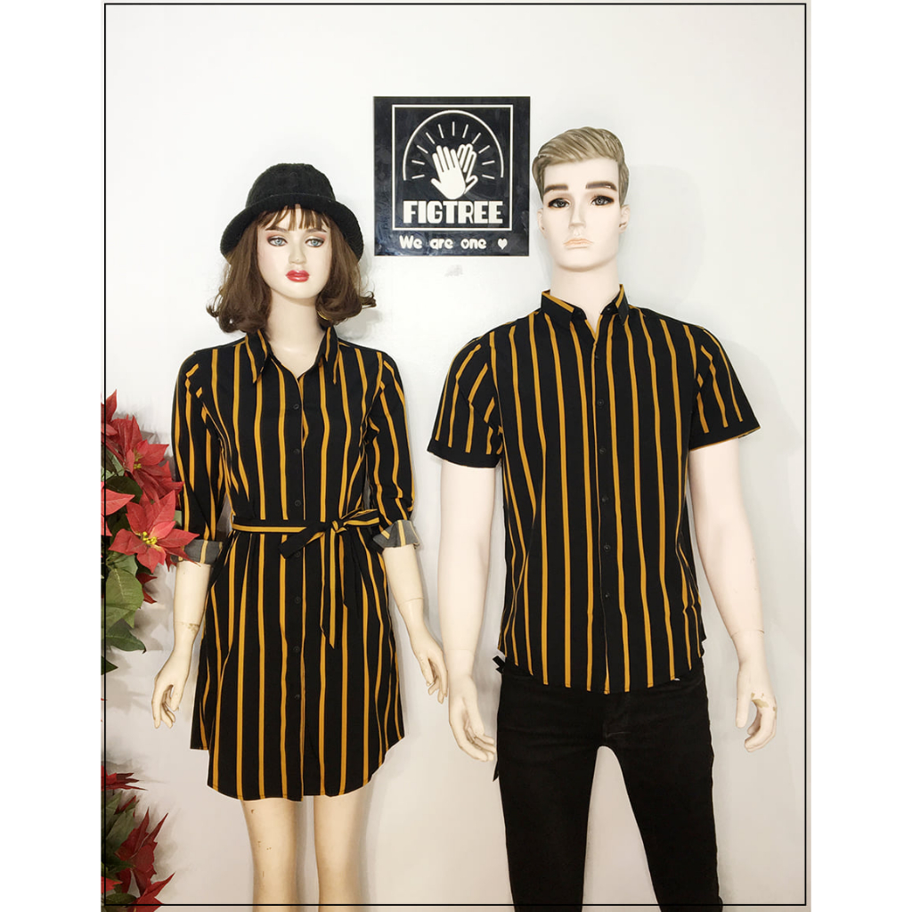 Set Đồ Đôi Fig Tree Sọc Đứng Màu Vàng Đen, Áo Sơ Mi Nam, Nữ Dáng Dài Cá Tính ( Mã Số 161)