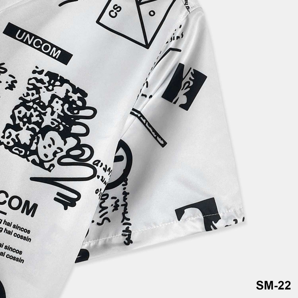 Áo sơ mi nam/nữ hoạ tiết SM-22 tay ngắn vải lụa thấm hút, thoáng mát, không nhăn