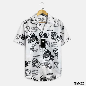 Áo sơ mi nam/nữ hoạ tiết SM-22 tay ngắn vải lụa thấm hút, thoáng mát, không nhăn