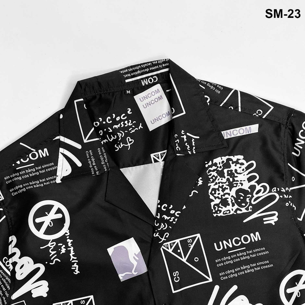 Áo sơ mi nam/nữ hoạ tiết SM-23  tay ngắn vải lụa thấm hút, thoáng mát, không nhăn